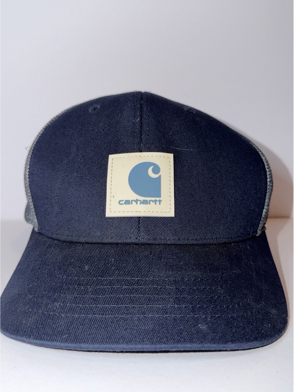 Carhartt Flexfit 110 Trucker Hat Navy Blue Gray Mesh Snapback Logo Patch Cap